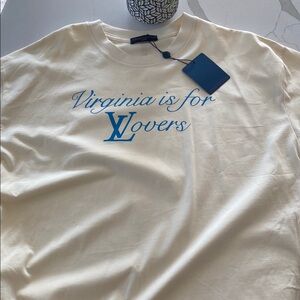 Louis Vuitton Ivory Tee with Sky Blue Script